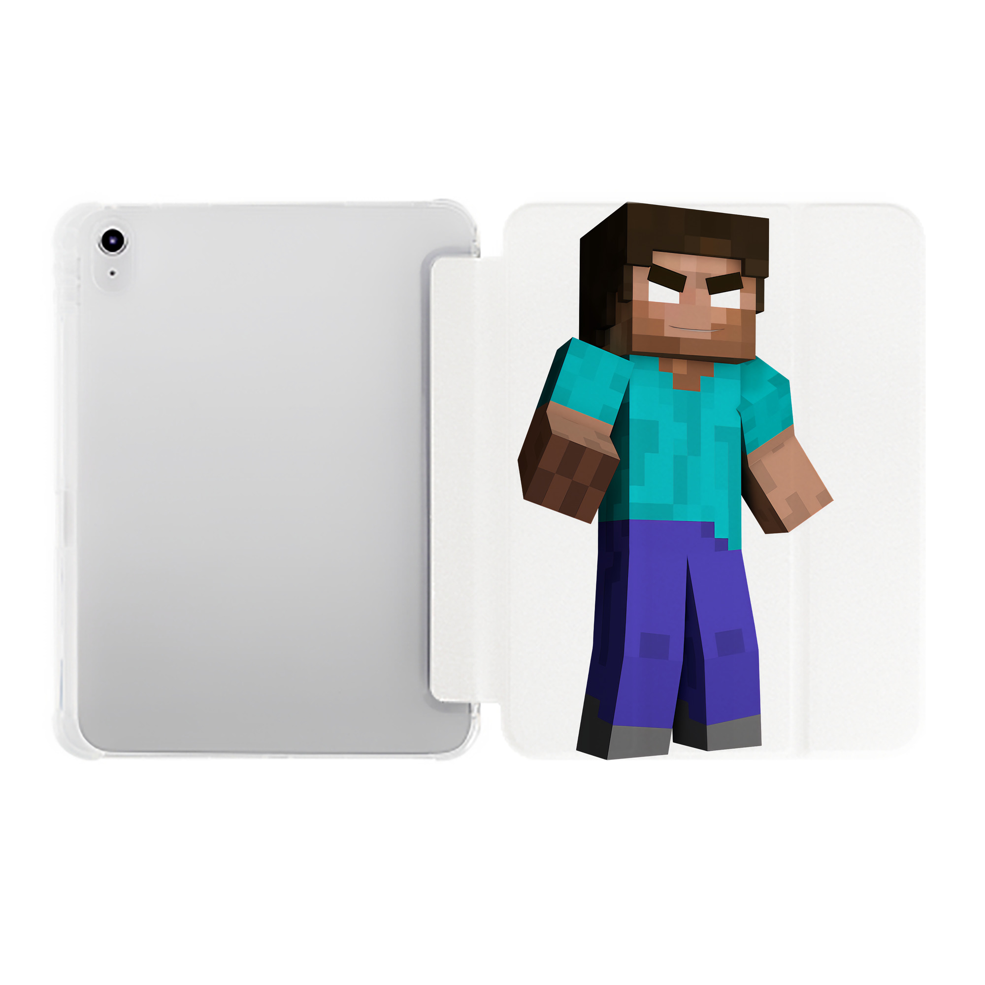 （画像用） マインクラフト ブロックの世界 Minecraft MC Block world IPad ケース ペン収納付き 三つ折りスタンド PUレザー×シリコン 対応機種9.5/10.5/10.9インチ